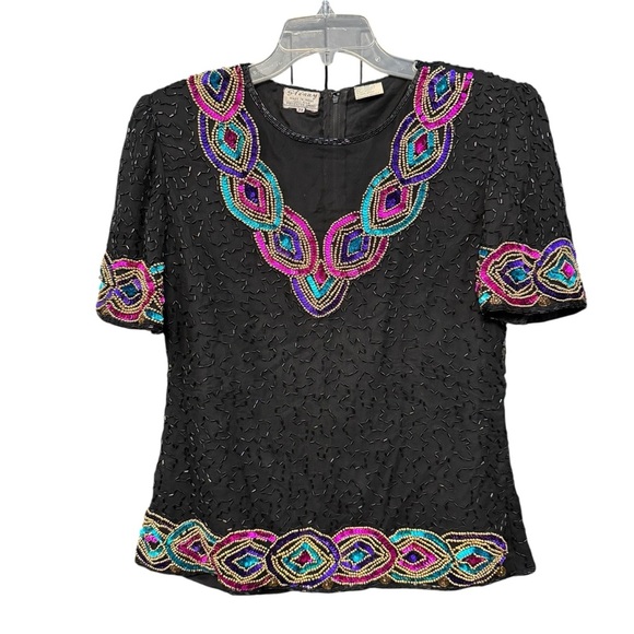 Stenay Black Silk Beaded Embellished Evening Top Women’s Size M - Picture 1 of 6